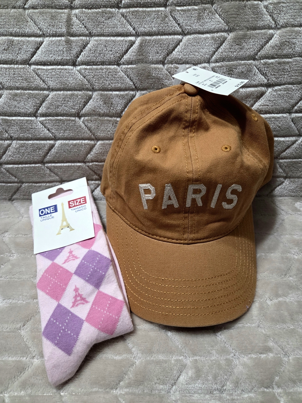 Womens Brown 'Paris' Baseball Cap With 'Paris' Socks- New With Tags